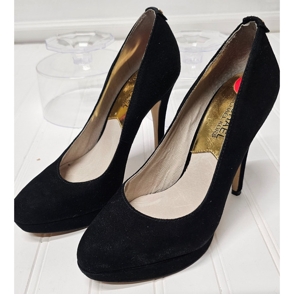 MICHAEL KORS Black Suede Platform Pups Sz 6 heel 5 - Picture 2 of 7